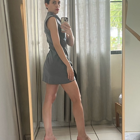 Zara Charcoal Gray Sleeveless Tie-Front Mini Dress - Picture 4 of 4